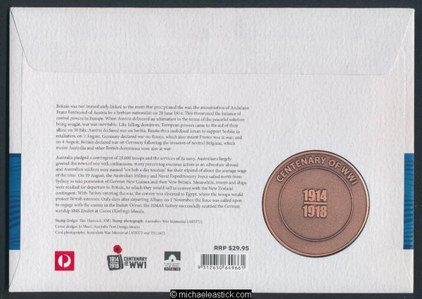 2014 ANZAC - Troops Depart Australia Stamp and Medallion Cover