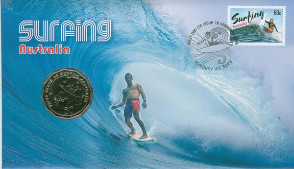 2013 Surfing Australia 50c coin and Australia Post 60c Stamp PNC