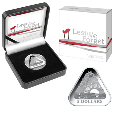 2014 WWI Lest We Forget Triangle Shaped $5 Silver Proof Coin