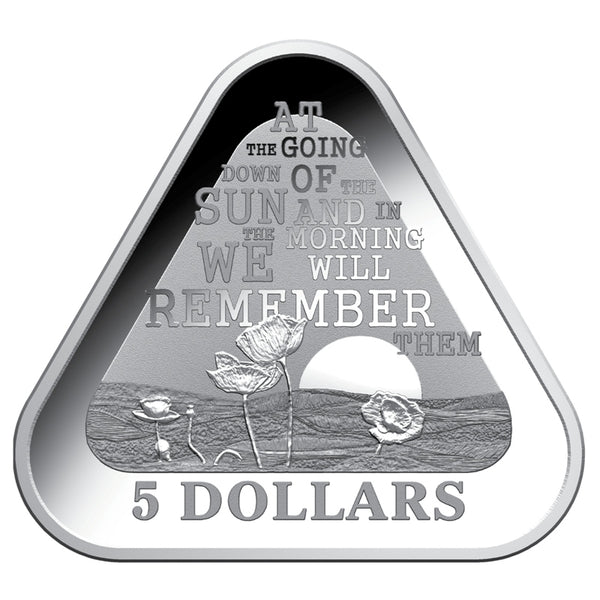 2014 WWI Lest We Forget Triangle Shaped $5 Silver Proof Coin