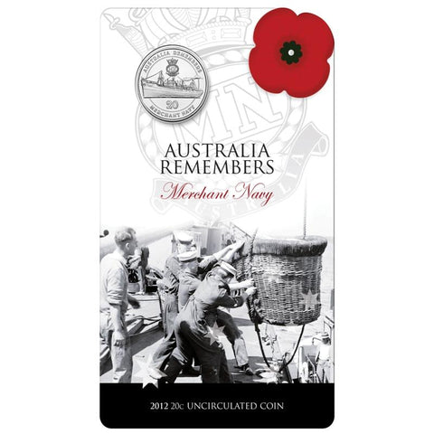 2012 Australia Remembers 'Merchant Navy' 20c Unc Coin in Card
