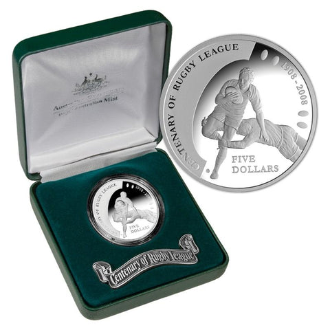 2008 Centenary of Rugby League $5 Silver Proof
Coin