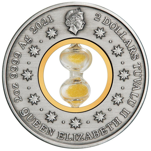 2021 Hourglass 2oz Silver Antiqued Coin