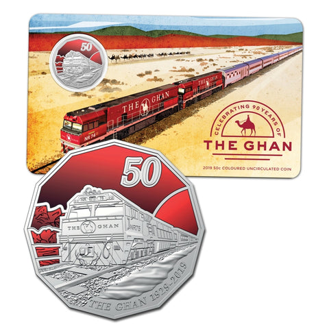 2019 90th Anniversary of the Ghan 50c Coloured UNC Carded