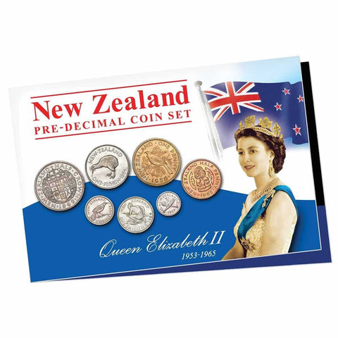 1953-65 NZ Queen Elizabeth II Predecimal 7-Coin Type Set
