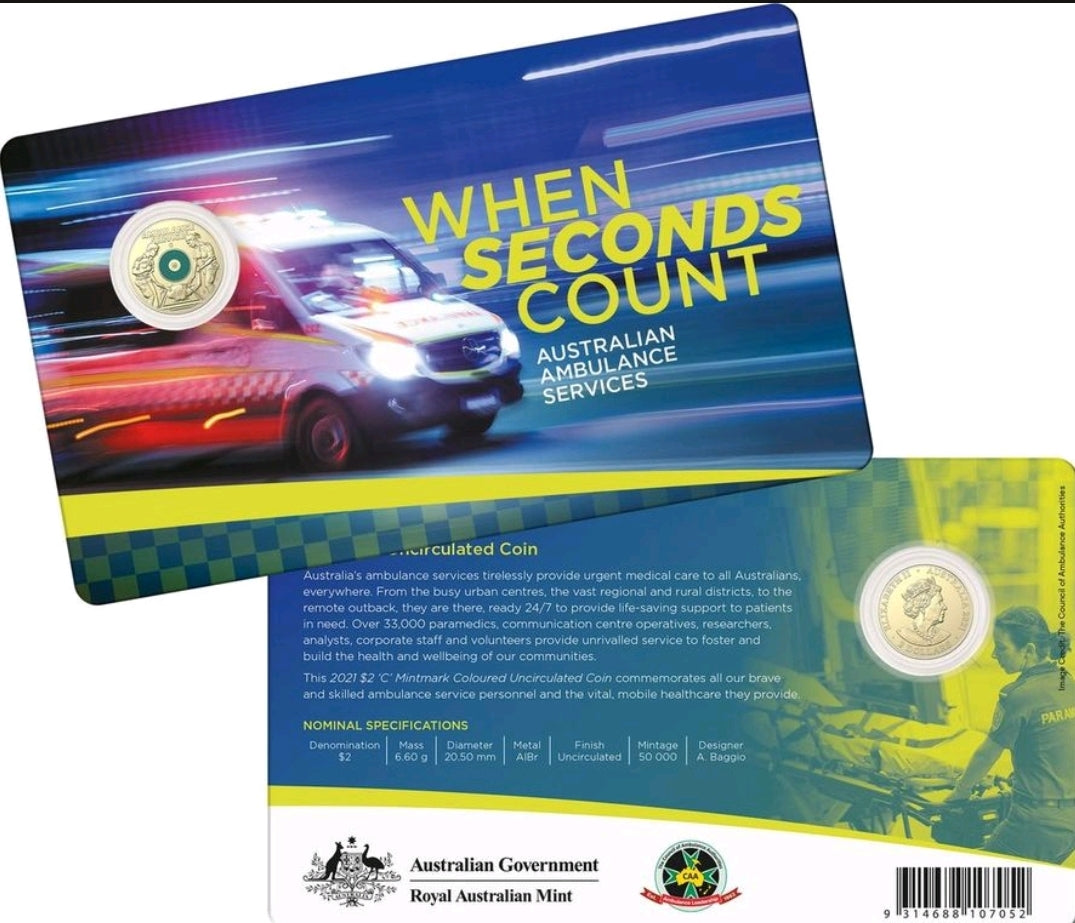 2021 Ambulance Services 'C' Mintmark $2 Coin Carded