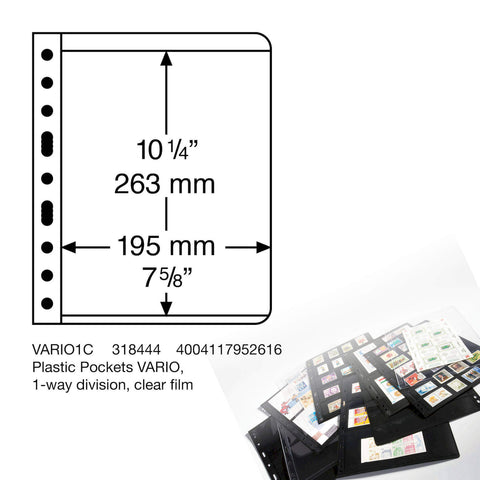 Vario 1C Plastic Pockets, 1-Way Division, Clear Film
