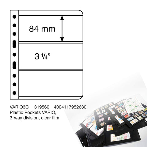 Vario 3C Plastic Pockets, 3-Way Division, Clear Film