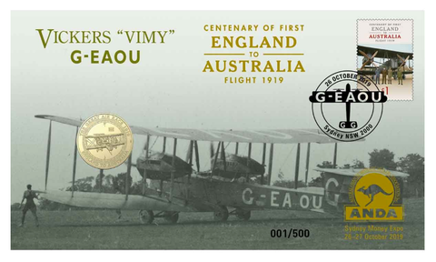 2019 Centenary First England to Australia Flight 'Vickers Vimy G-EAOU' $1 ANDA PNC