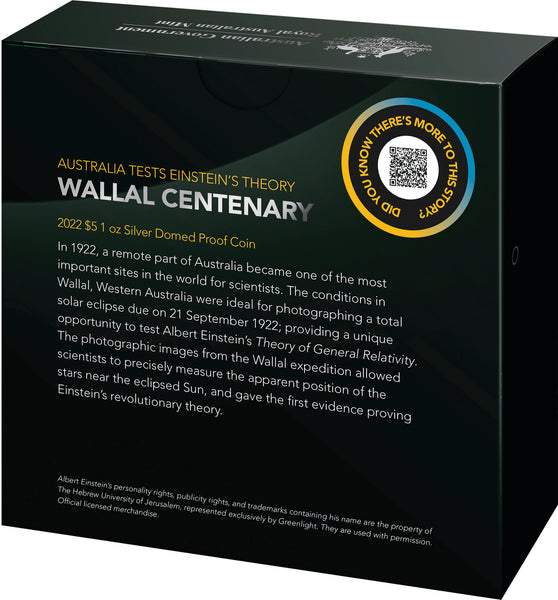 2022 Wallal Centenary - Einstein's Theory $5 Silver Proof Domed Coin