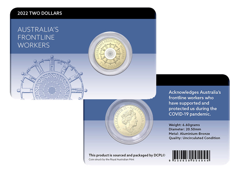 2022 Frontline Workers $2 Coloured Uncirculated Coin on Card