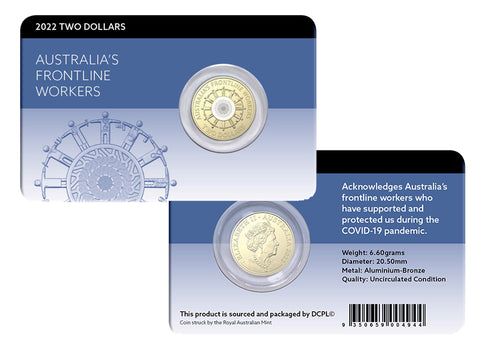 2022 Frontline Workers $2 Coloured Uncirculated Coin on Card