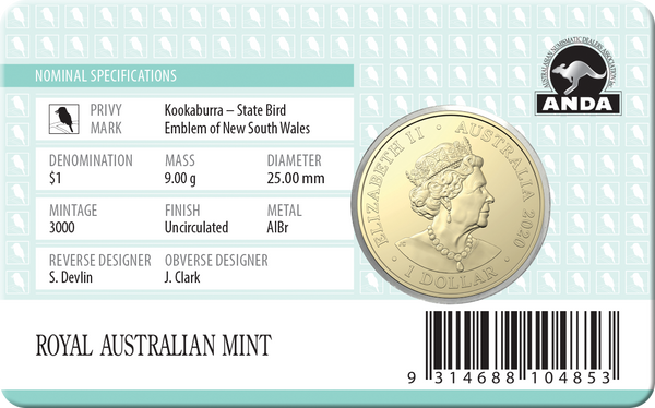 2020 Mob of Roos $1 Kookaburra Privy Mark - ANDA Sydney