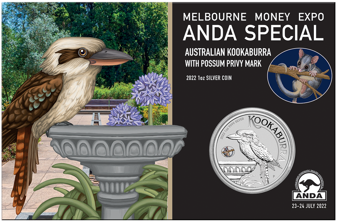 2022 Melbourne Money Expo - Perth Mint 1oz Silver Kookaburra with Possum Privy