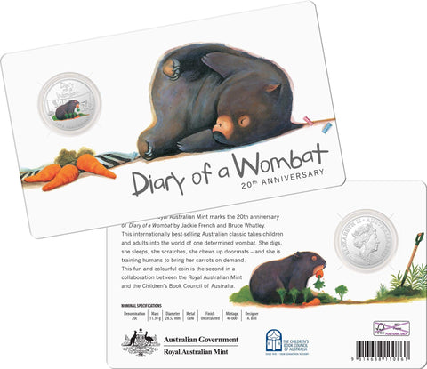 2022 Diary of a Wombat 20th Anniversary 20c CuNi Coloured Uncirculated Coin