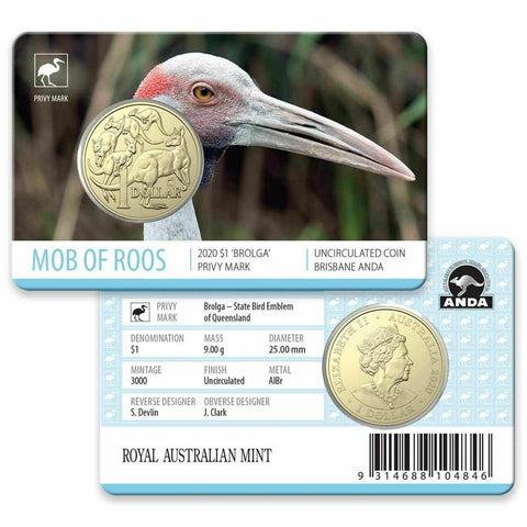 2020 Kangaroo Privymark Brolga $1 ANDA Brisbane Coin Show Issue